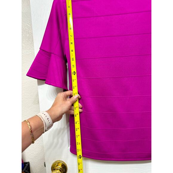 Banana Republic Bright Pink w. Textured Stripes, Ruffle 3/4 Sleeve Blouse - Sm - Picture 7 of 9